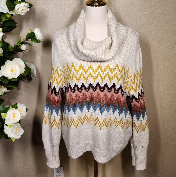 LOFT Sweaters - LOFT Fair Isle Cowl Neck Sweater Women’s M Chunky Knit Multicolor Cozy